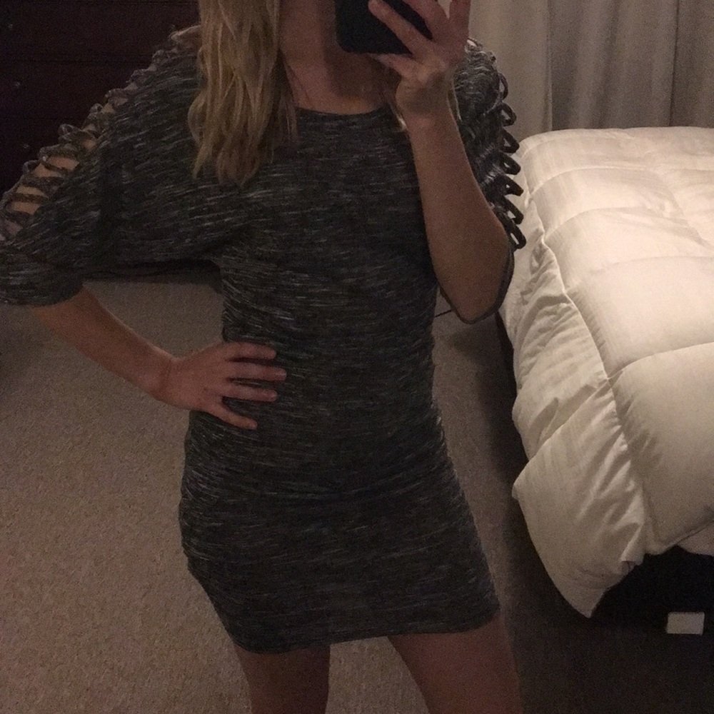 Heather Grey Crisscross-Sleeve Body-con Dress